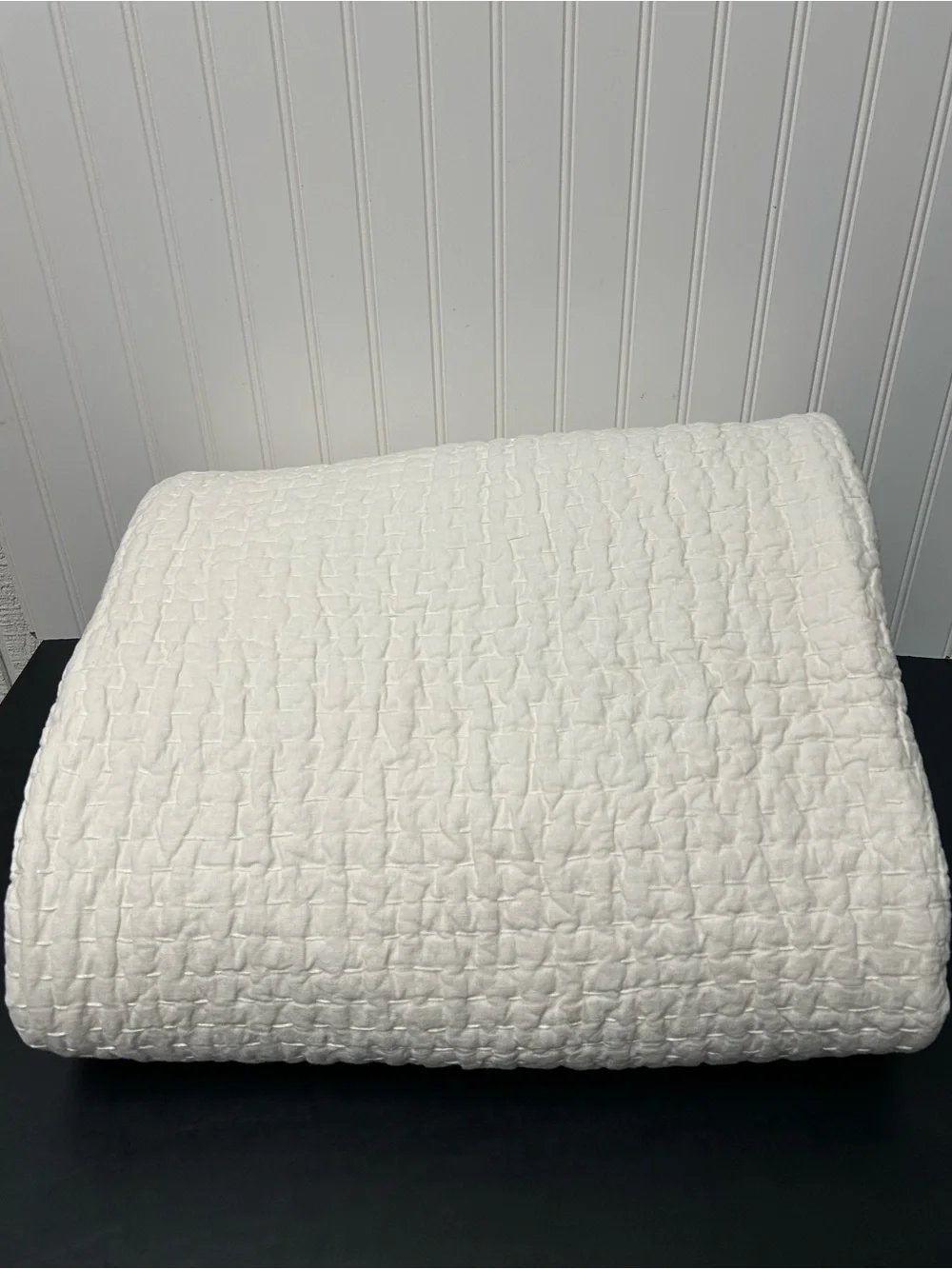 Pottery Barn Pick-Stitch Handcrafted Cotton Linen Quilt